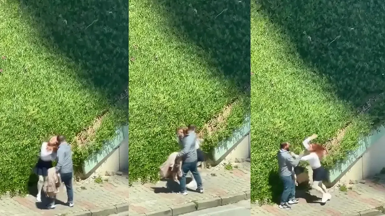 İstanbul'da Sokak Ortasında Şiddet! Zorla Götürmeye Çalıştığı Kadını Yumrukladı