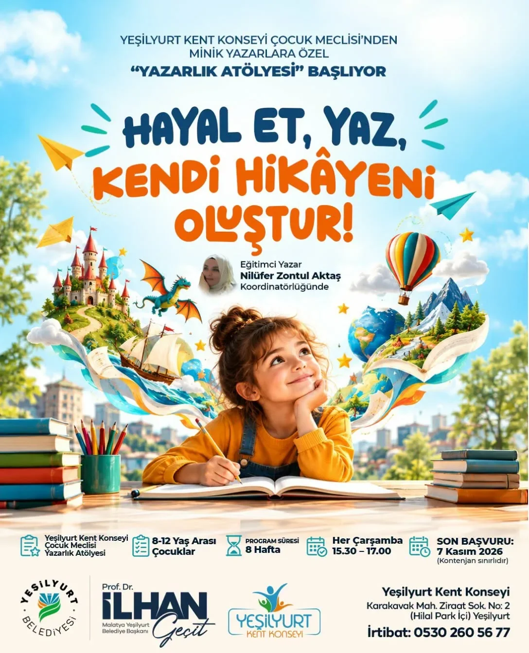 YEŞİLYURT KENT KONSEYİ’NDE MİNİK YAZARLAR İÇİN YAZARLIK ATÖLYESİ BAŞLIYOR!