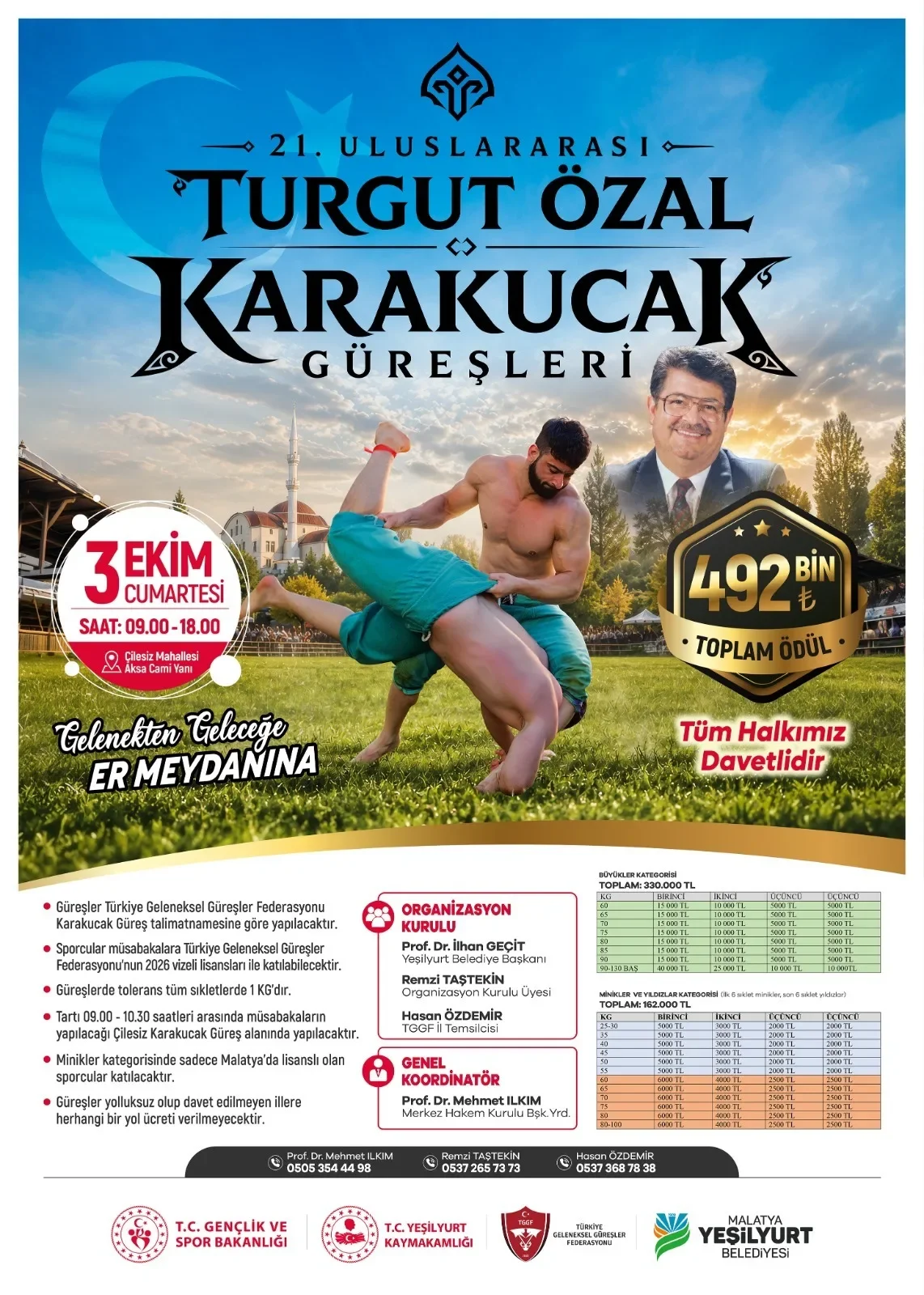 21. ULUSLARARASI TURGUT ÖZAL KARAKUCAK GÜREŞLERİ 3 EKİM’DE DÜZENLENECEK
