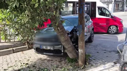 Kontrolden çıkan otomobil ağaca çarparak durabildi