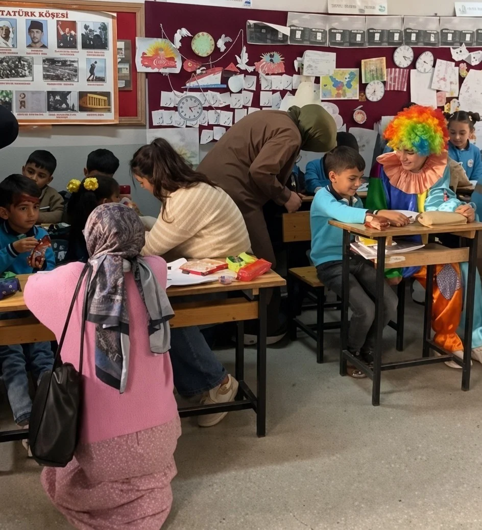 Erzincan’da üniversiteli gönüllüler köy okulundaki çocukları sevindirdi