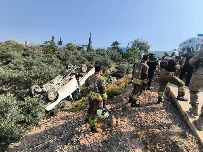Zeytinliğe uçan kamyonetin sürücüsü yaralandı