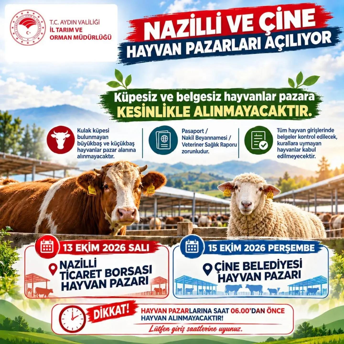 Nazilli ve Çine hayvan pazarları yeniden açılıyor