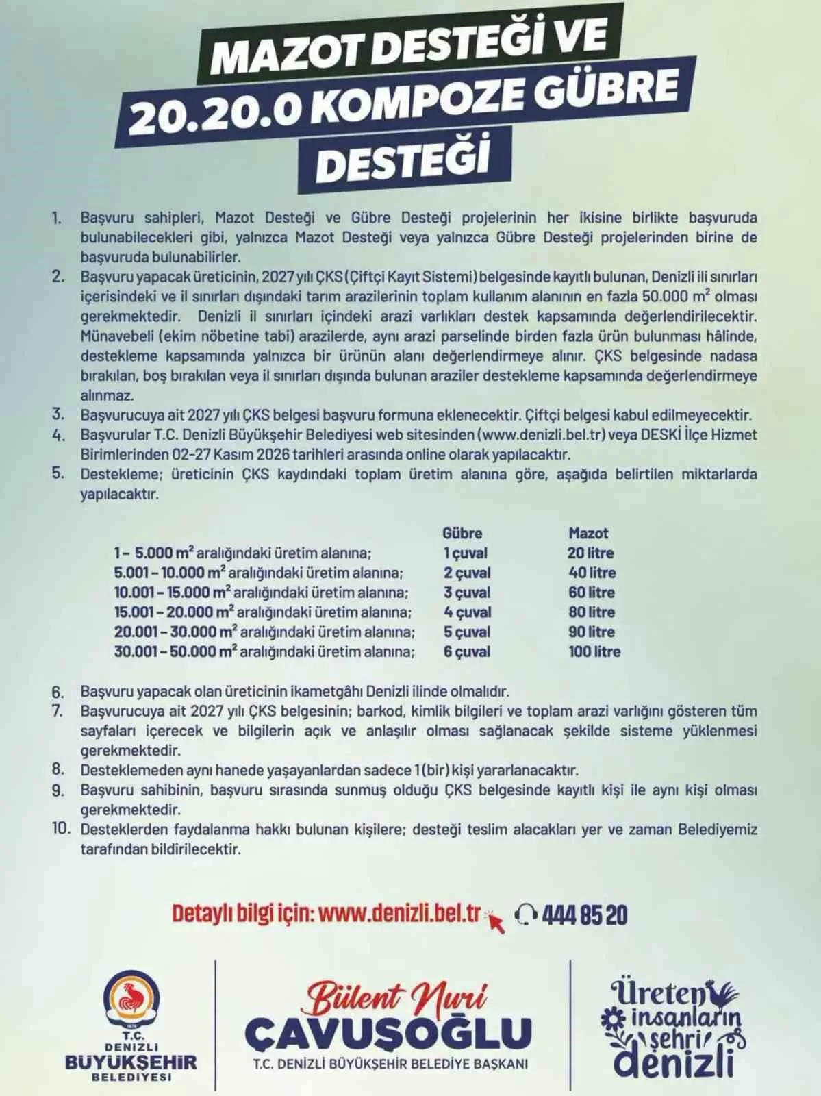 Denizli Büyükşehir Belediyesinden çiftçilere mazot ve gübre desteği