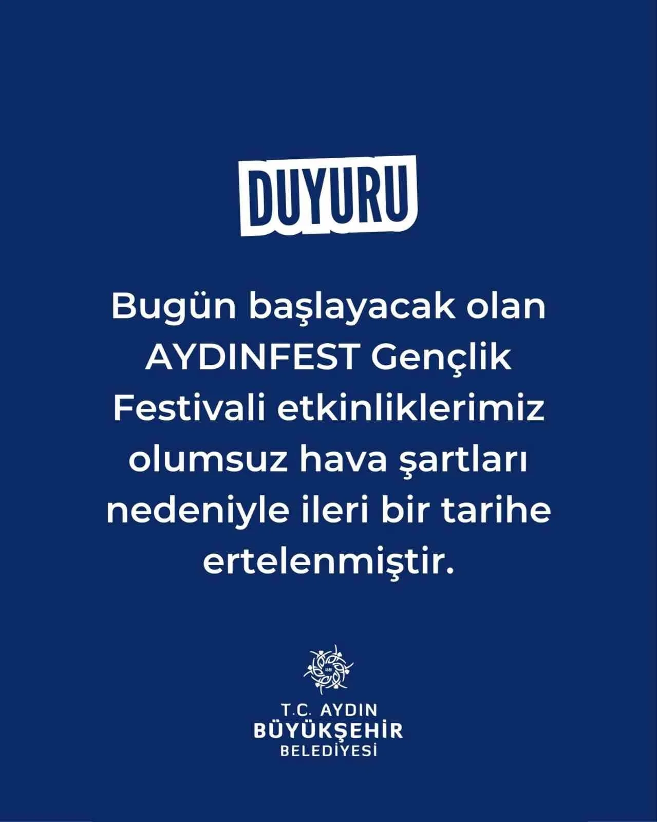Aydınfest Gençlik Festivali ertelendi