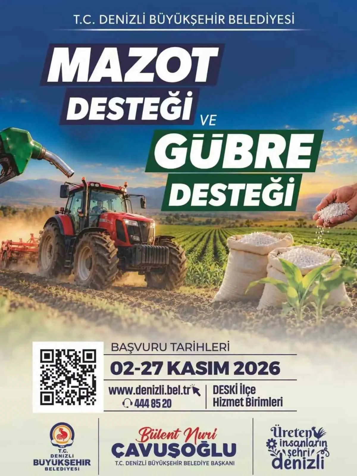 Denizli Büyükşehir Belediyesinden çiftçilere mazot ve gübre desteği