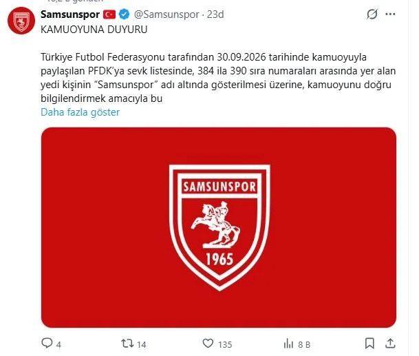 Samsunspor’dan PFDK tepkisi: "Dernek ve kulüp iki farklı hukuki yapıdır"