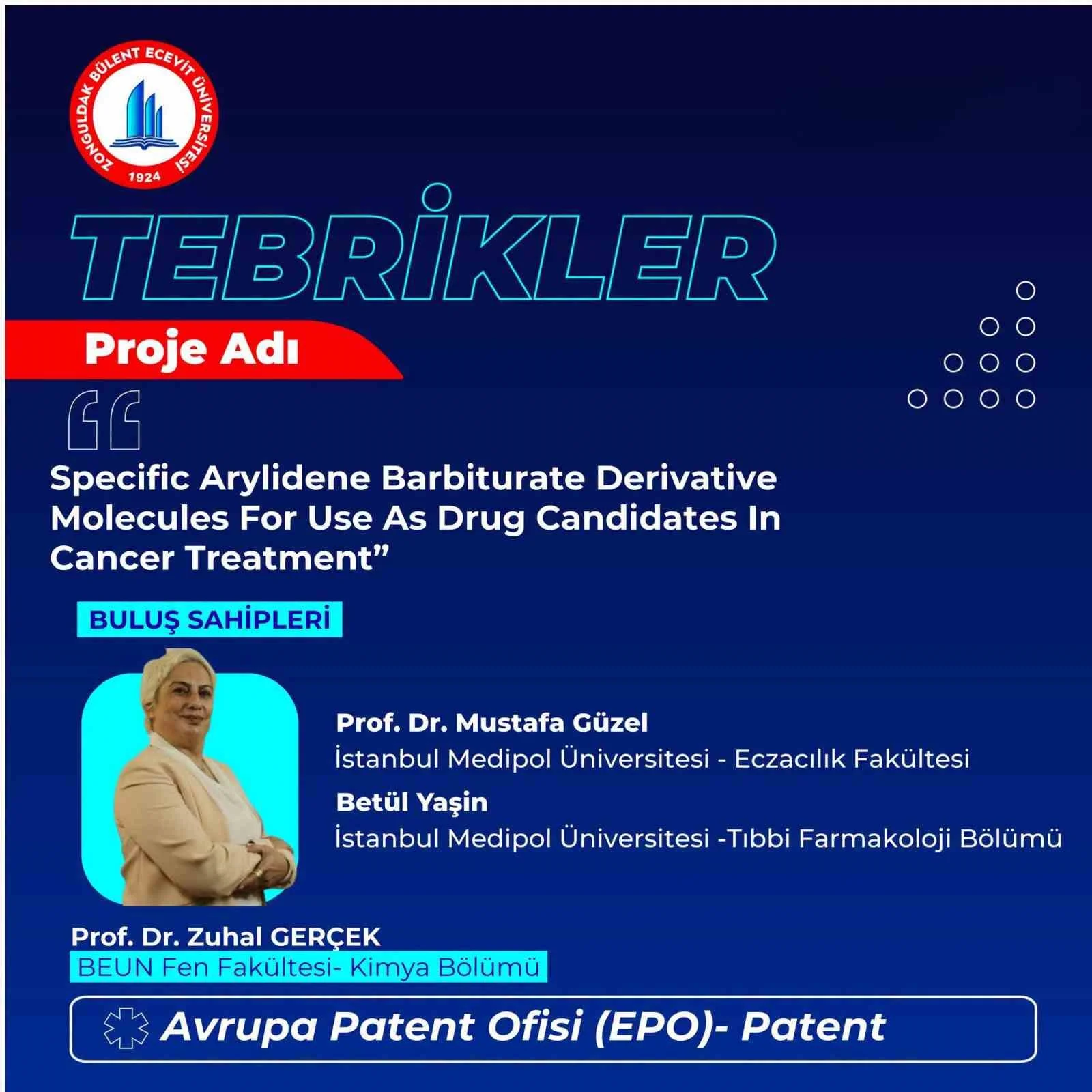 BEUN öğretim üyesinin Avrupa patent başvurusu kabul edildi